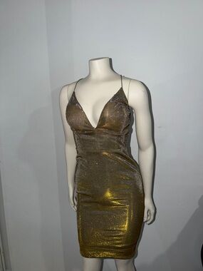Gold and Silver Metallic Bodycon Dress with Spaghetti Straps!